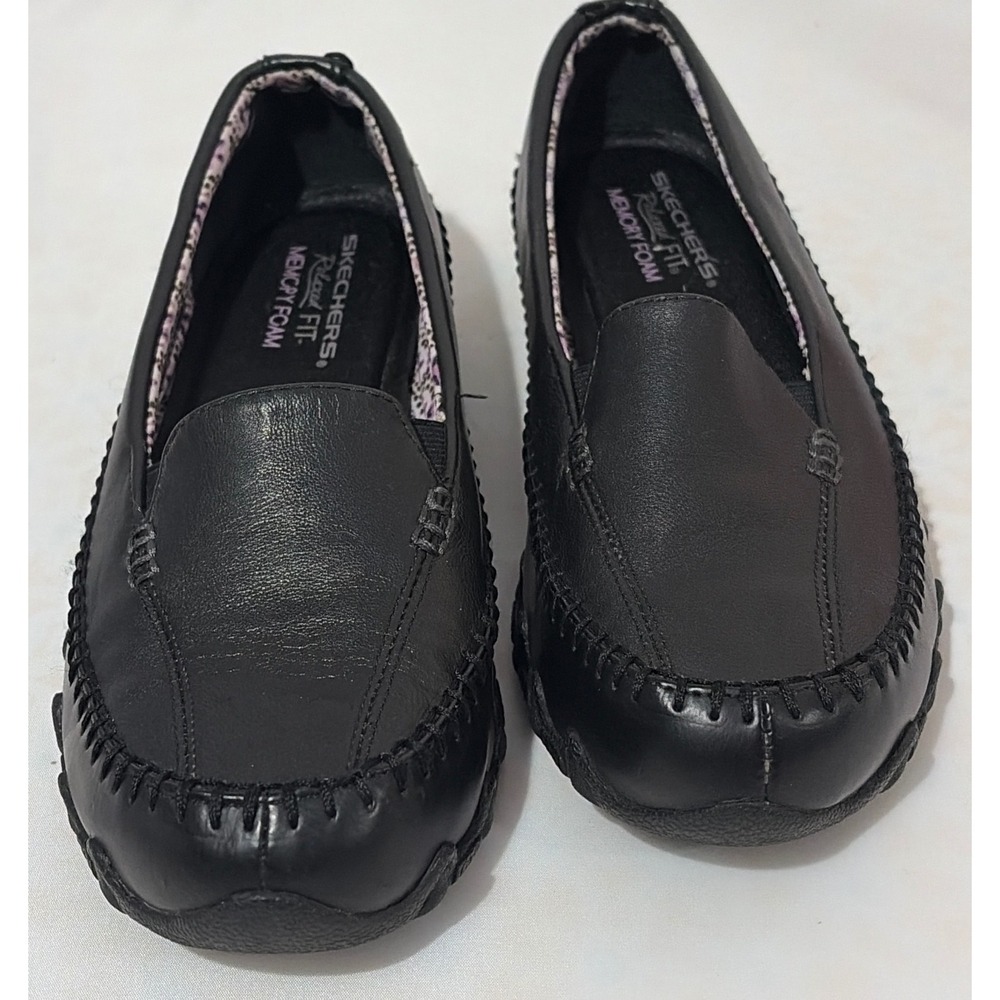 Skechers Relaxed Fit Memory Foam Bikers Zippier Black Leather Loafers  8.5